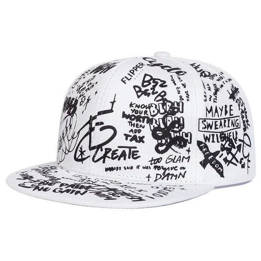 Unisex Black & White Letter Graffiti Printed Hip-Hop Hat